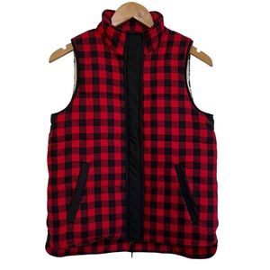 Madewell Fireside Buffalo Plaid Vest Red Black Sherpa-Lined Women’s Small